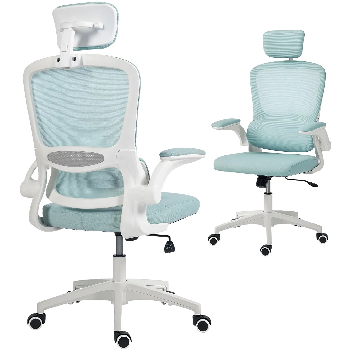 Ergonomic Mesh Office Chair, High Back, Headrest, Flip-Up Armrests, Lumbar Support, Light Green Task Chairs at Gallery Canada