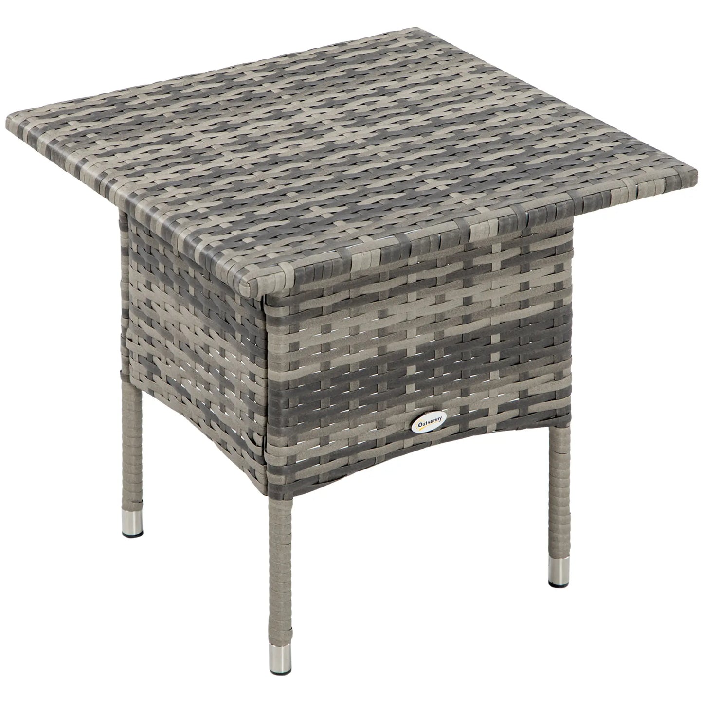 20" Patio Wicker Coffee Table, Outdoor, Mixed Grey, Grey Patio Side Tables at Gallery Canada