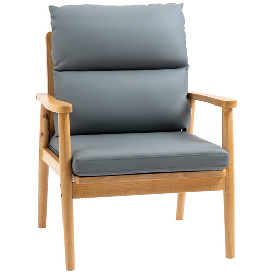 Armchair with Removable Seat and Back Cushion for Bedroom Living Room Chair with Faux Leather and Wood Legs Grey - Gallery Canada