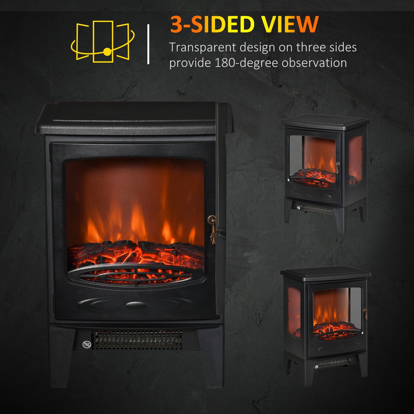 Electric Fireplace Heater, Freestanding Fireplace Stove with Realistic Adjustable Flame Effect and Adjustable Temperature, Overheating Safety Protection, 750W/1500W, Black at Gallery Canada