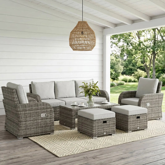 6 Piece Patio Furniture Set, Wicker Rattan Sectional with Cushions, Light Grey Patio Furniture Sets Light Grey Cushion, Mixed Grey Rattan at Gallery Canada