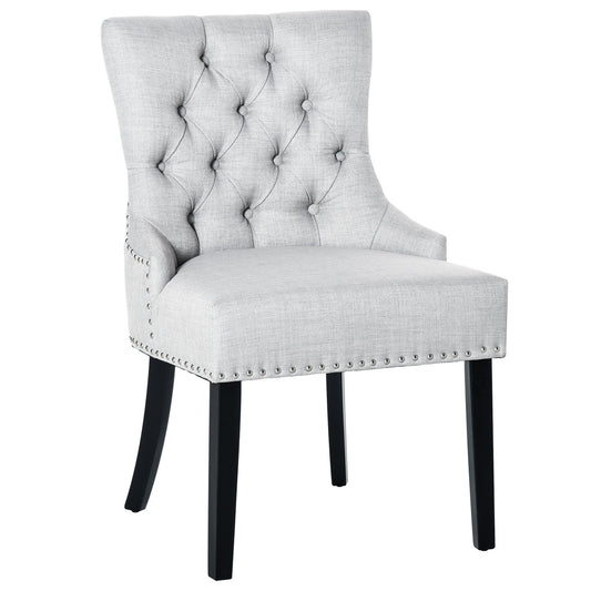 Swoop Air Linen Fabric Dining Chair with Nailhead Trim and Wood Legs at Gallery Canada