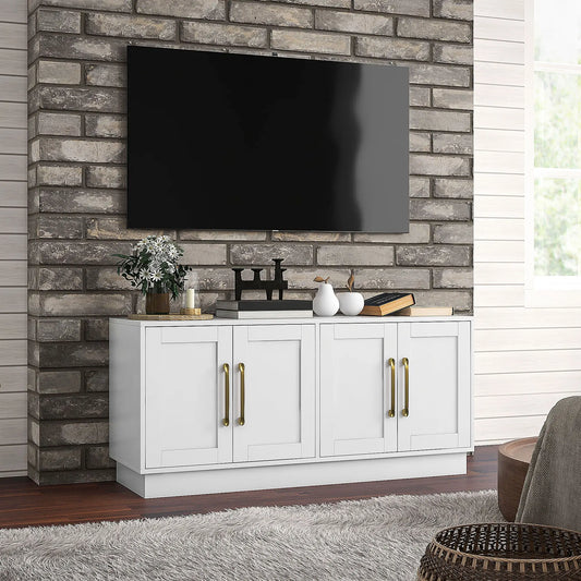 Modern TV Stand for 55" TV, Cabinet with 4 Doors, 2 Shelves, White TV Stands White at Gallery Canada