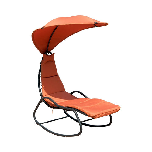 Chaise Lounge Swing with Wide Canopy Sun Shade and Soft Cushion, Orange