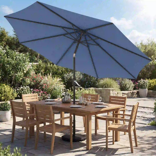 10' x 10' Round Market Umbrella, With Base, Sandbag, Crank Handle, Tilt, Blue Sun Umbrellas Blue, Dark Grey at Gallery Canada