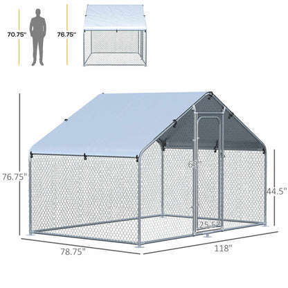 9.8' x 6.6' Metal Chicken Coop, Galvanized Walk-in Hen House, Poultry Cage with 1.25" Tube, Waterproof UV-Protection Cover for Rabbits, Ducks at Gallery Canada