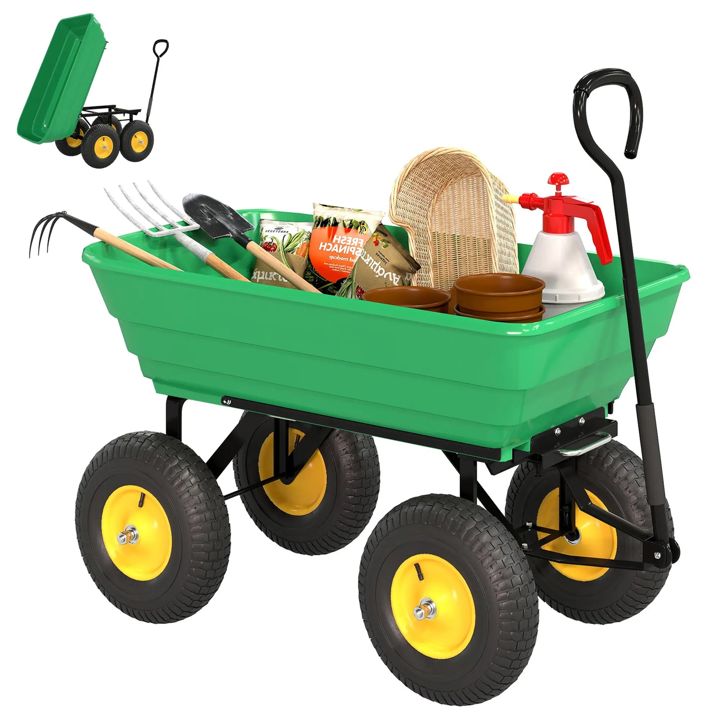 Heavy Duty Garden Dump Cart 440 Lbs, Steel Wagon, Green Folding Garden Carts at Gallery Canada