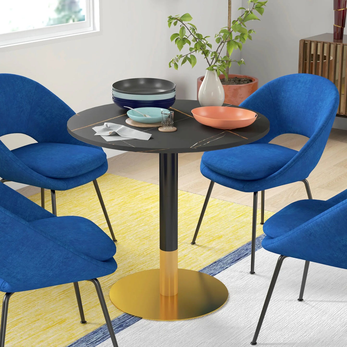 Round Dining Table, Faux Marble Top, Steel Base, Black Bar Tables & Dining Tables at Gallery Canada