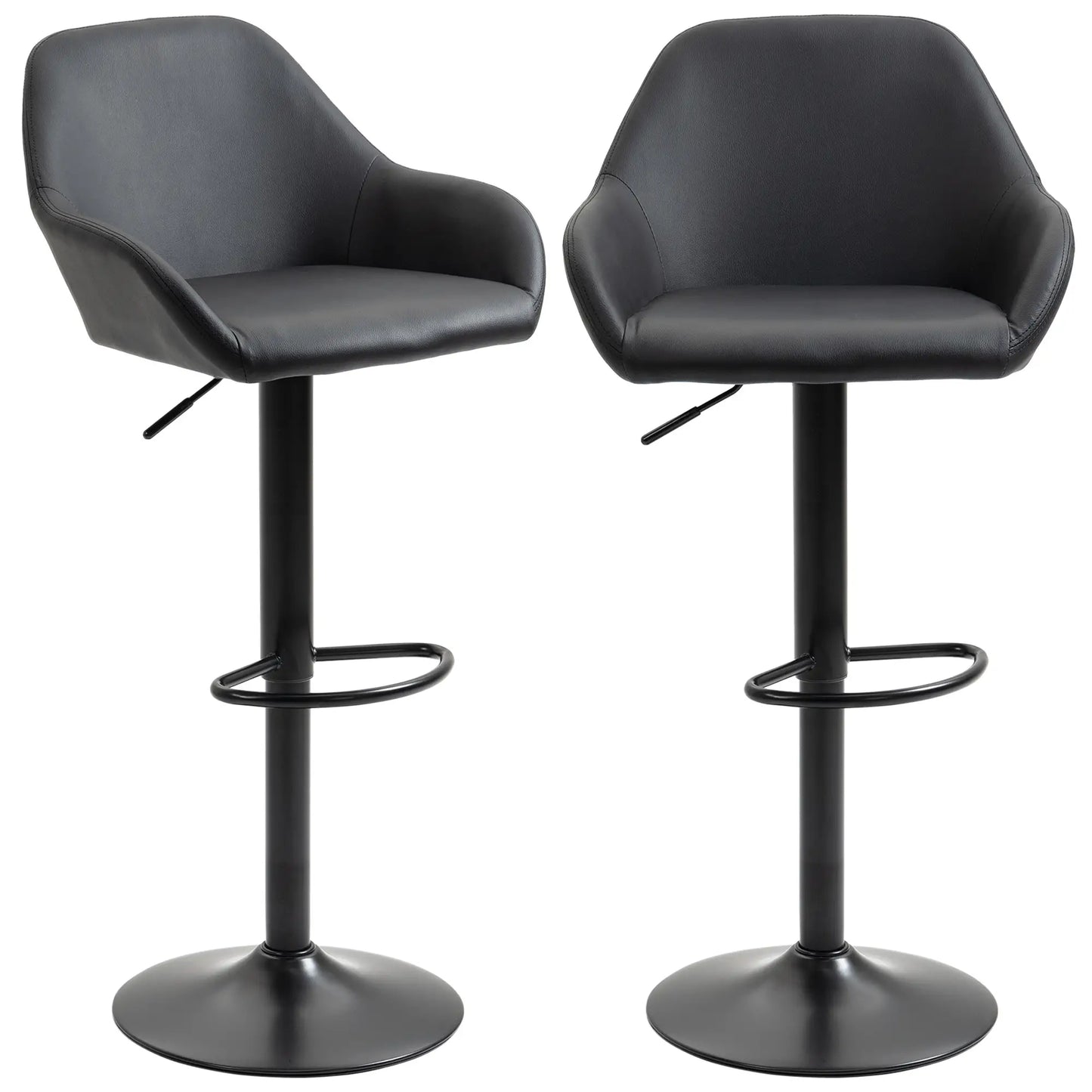 Adjustable Bar Stools Set of 2, Swivel with Footrest, PU Leather, Black Bar Stools at Gallery Canada