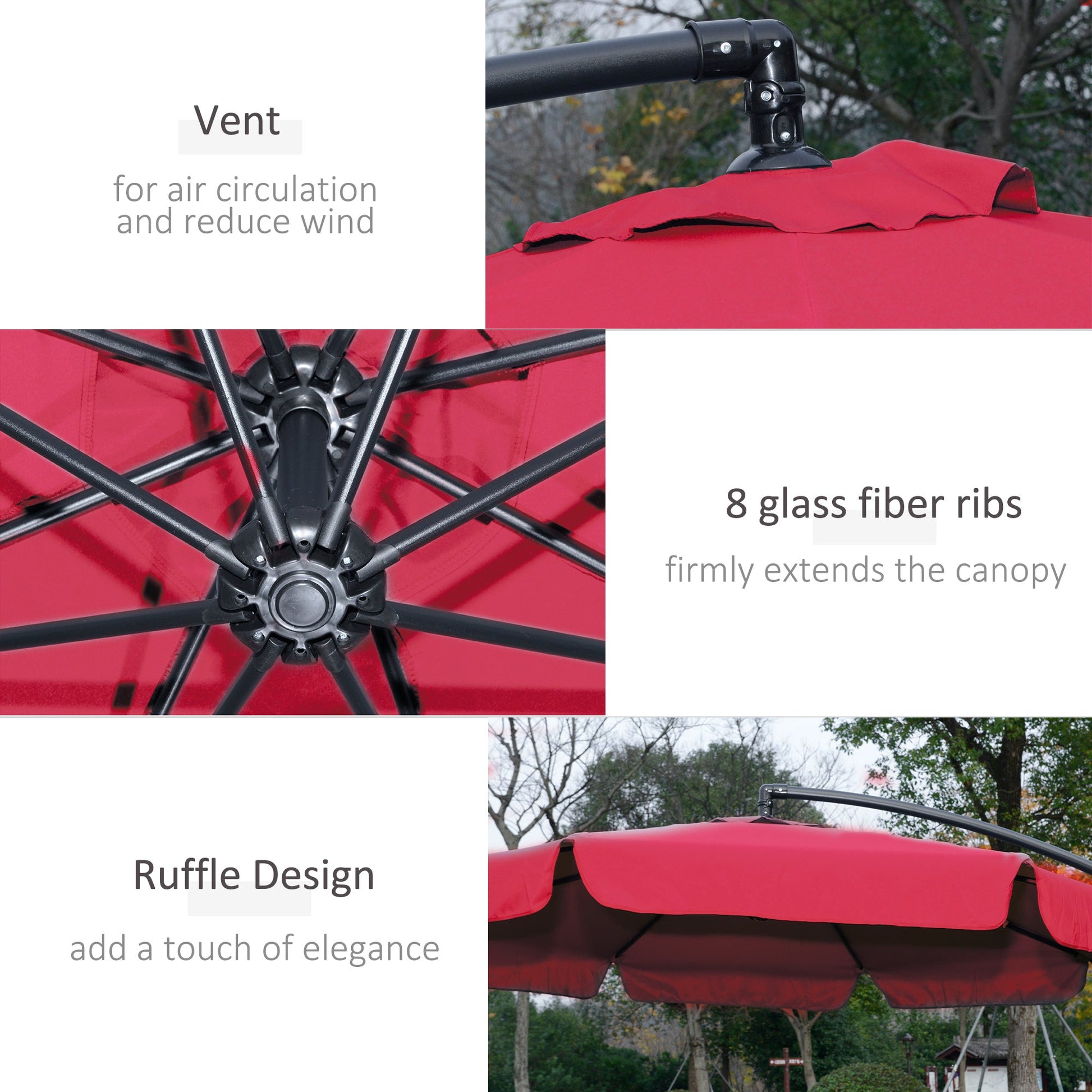 9FT Offset Hanging Patio Umbrella Cantilever Umbrella with Easy Tilt Adjustment, Cross Base and 8 Ribs for Backyard, Poolside, Lawn and Garden, Red at Gallery Canada