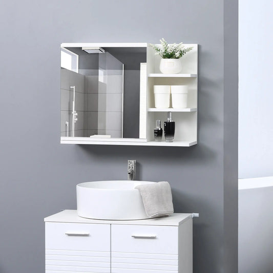 Armoire de salle de bain murale avec miroir, 3 étagères, placard à 2 niveaux