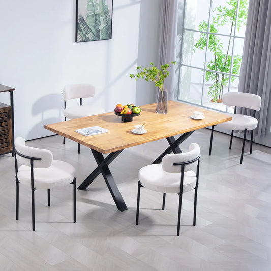 4 Kitchen Chairs, Modern Dining, Berber Fleece Upholstery, Steel Legs, Cream White