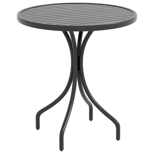 26" Round Patio Table, Outdoor Side Table with Steel Frame and Slat Tabletop for Garden, Balcony, Black - Gallery Canada