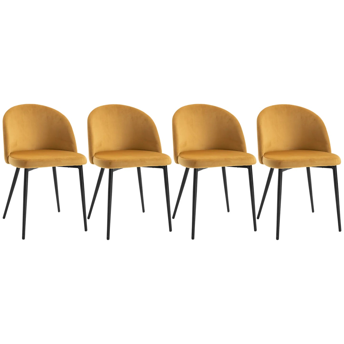 Modern Dining Chairs, Mid-Back Velvet Upholstery, Set of 4, Yellow Dining Chairs at Gallery Canada