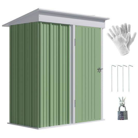 Outdoor Sheds Storage, Small Garden Shed for Tool Bike Motorcycle, with Adjustable Shelf, Lock, Gloves, 5'x3'x6', Green - Gallery Canada