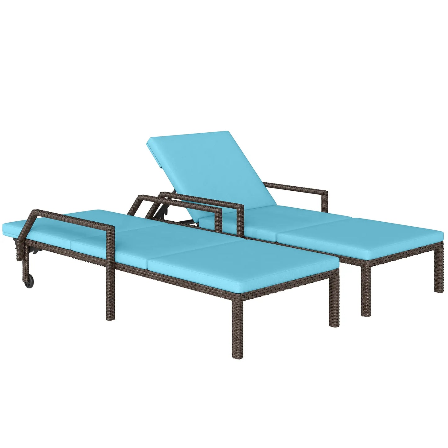 2 Piece Wicker Chaise Lounger, PE Rattan Outdoor Chair, Adjustable Backrest, Sky Blue Chaise Loungers at Gallery Canada