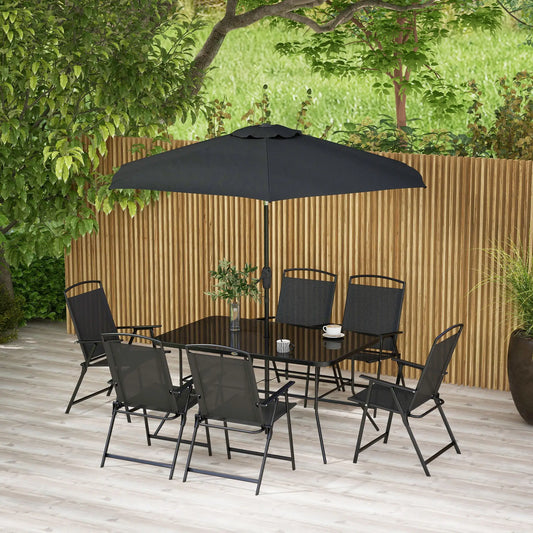 8 Piece Patio Set, 6 Folding Chairs, Rectangle Table, Outdoor Dining, Black Outdoor Dining Sets Black at Gallery Canada