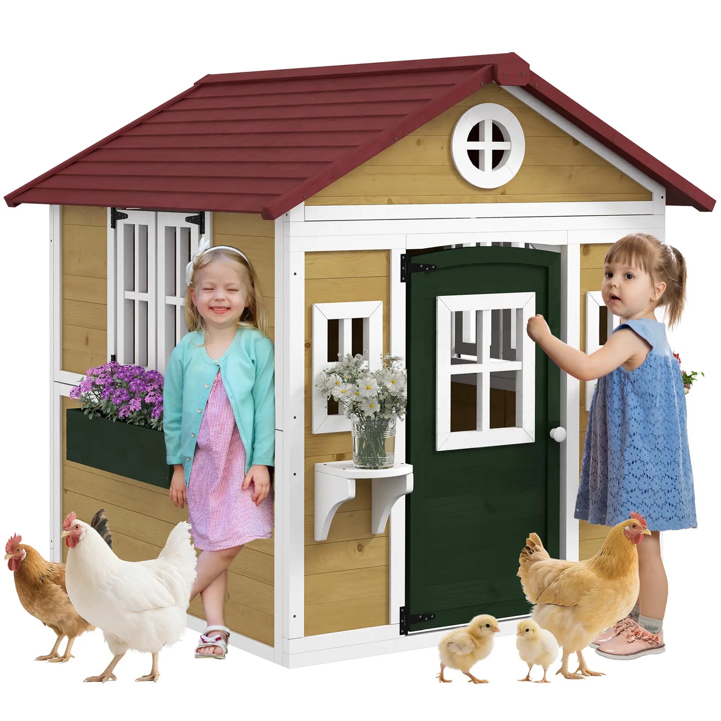 Wooden Playhouse for Kids, Outdoor with Door, Windows, Beige Play Houses at Gallery Canada