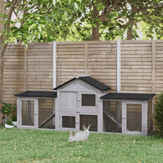 Large Rabbit Hutch, Bunny Cage Outdoor, Guinea Pig House, 83"x18"x33", Grey Rabbit Hutch Grey at Gallery Canada