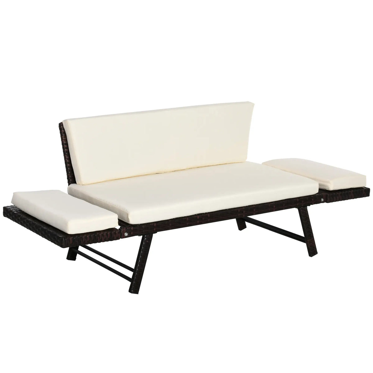 Convertible Rattan Sofa Bed Chaise Lounge With Cushion, Brown Patio Furniture Sets at Gallery Canada