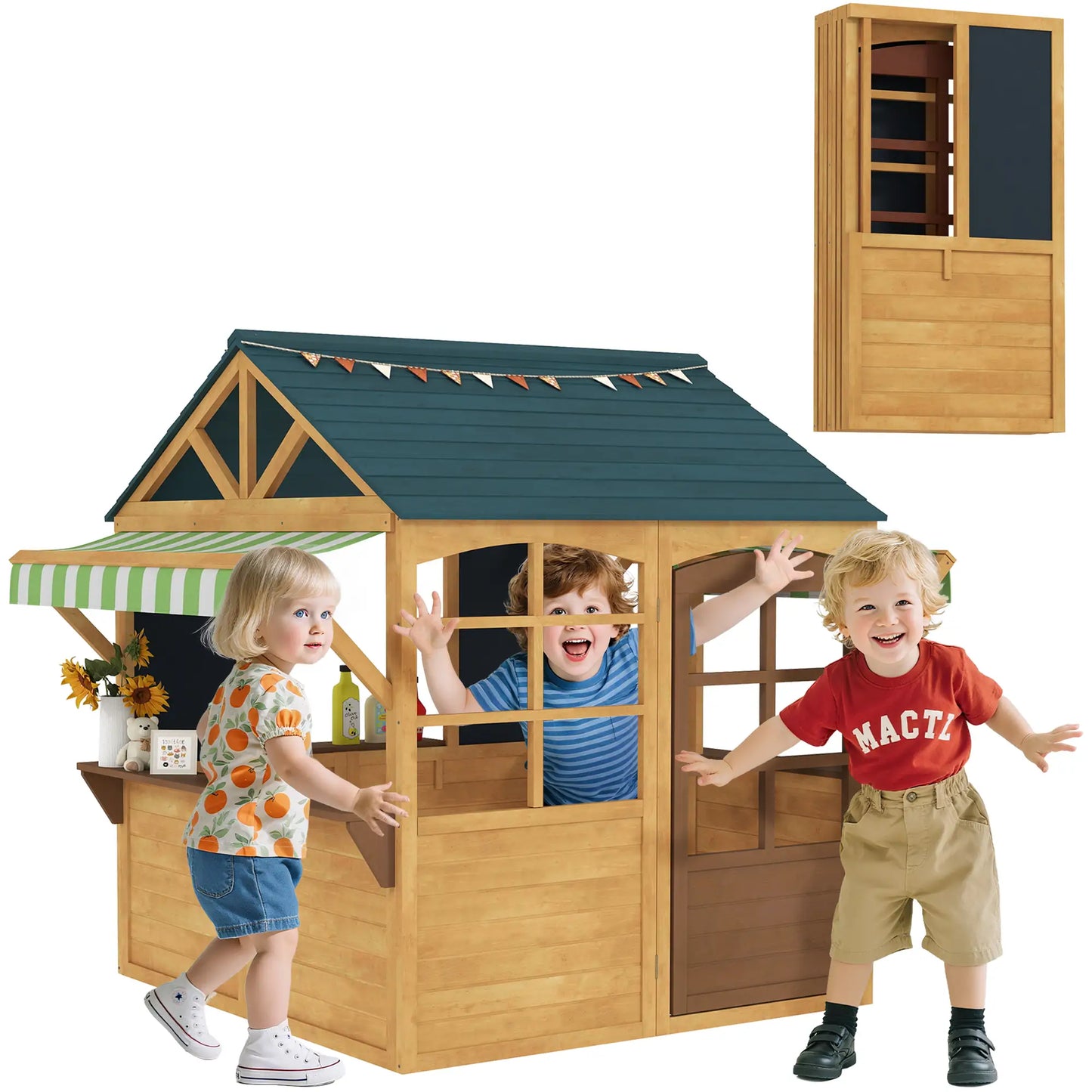 Foldable Wooden Playhouse for Kids, Snack Bar, Working Door, Brown Play Houses at Gallery Canada