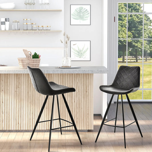 Set of 2 Microfiber Bar Stools, Kitchen Stools with Padded Seat, Black Bar Stools Black at Gallery Canada