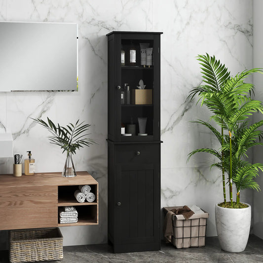 Tall Bathroom Cabinet, 2 Doors, Adjustable Shelves, Black Bathroom Cabinets Black at Gallery Canada