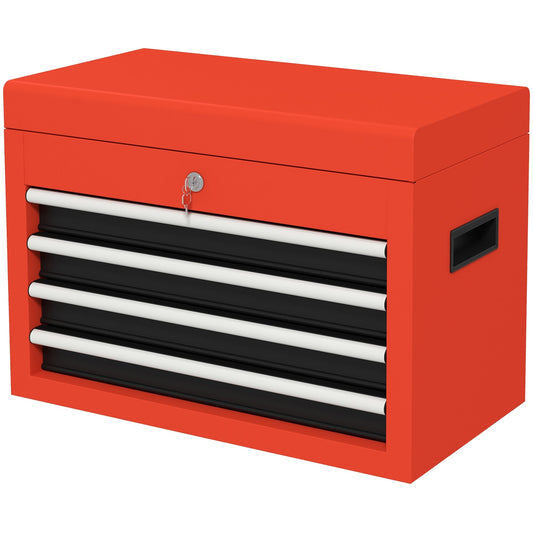 Portable Tool Chest with 4 Drawers and Top Storage, Lockable Steel Tool Box with Latch and Keys for Garage, Red - Gallery Canada