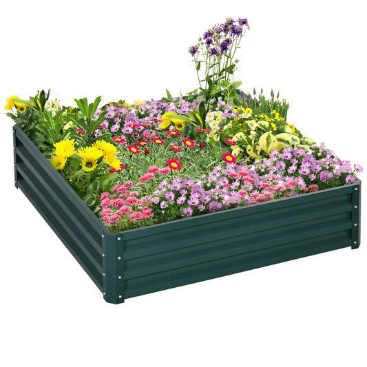 4' x 4' x 1' Raised Garden Bed Galvanized Steel Planter Box for Vegetables, Flowers, Herbs, Green - Gallery Canada