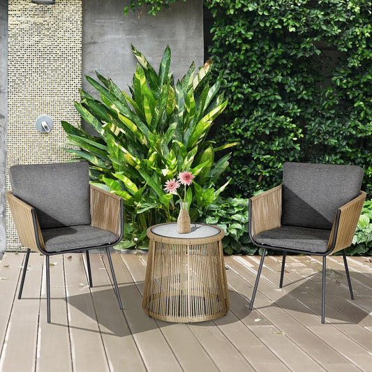 3-Piece Wicker Patio Set, Rattan Bistro with Coffee Table, Grey Bistro Sets Khaki and Grey at Gallery Canada