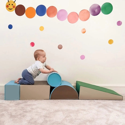 5 Piece Climb and Crawl Activity Playset Soft Safe Foam for Toddler Learning Toy Baby Gym & Playmats Green, Blue, Grey at Gallery Canada