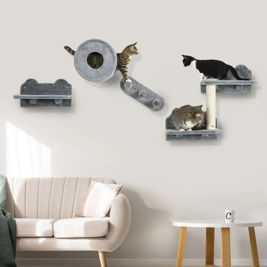 4 Pcs 9.3" H Cat Wall Shelves, Pet Climbing Shelf Set, Grey Cat Climbing Wall Grey, Cream at Gallery Canada