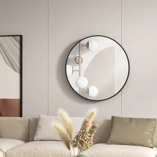36" Round Mirror, Bathroom Wall Mirror, Metal Frame, Black Wall Mirrors Black at Gallery Canada