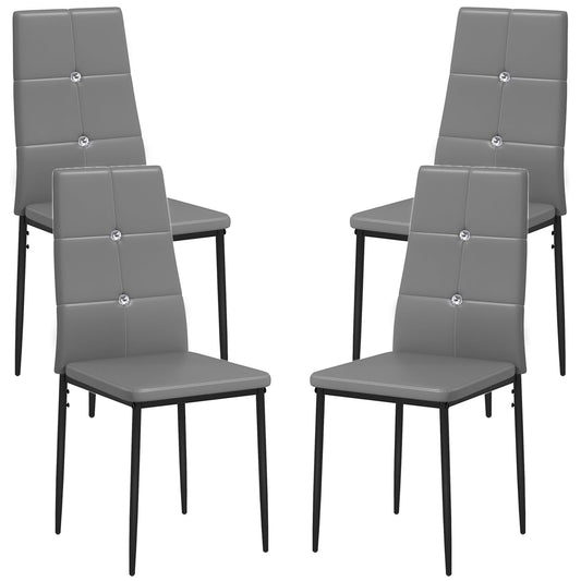 Set of 4 Modern Style Dining Chairs, Button Tufted High Back Side Chairs with Upholstered Seat, Steel Legs for Living Room, Kitchen, Study, Bedroom, Grey at Gallery Canada