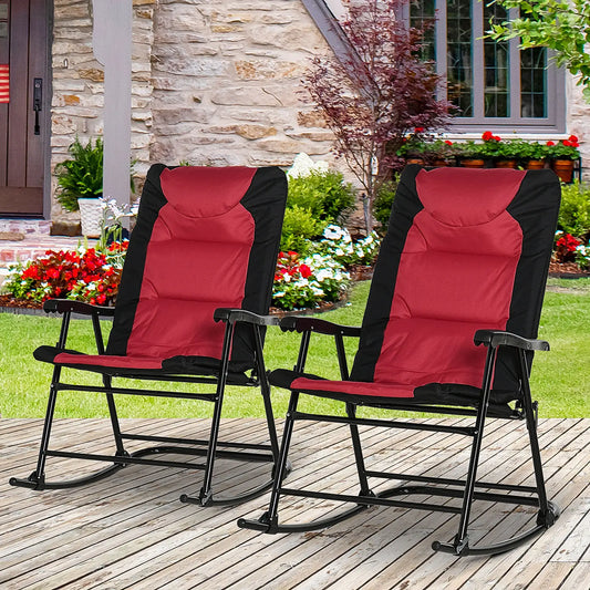 Folding Rocking Chair Set of 2, Red Black Outdoor Rocking Chairs Red, Black at Gallery Canada
