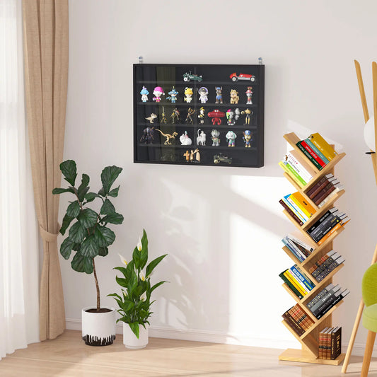 5-Tier Display Cabinet, Shot Glass Display Case, Glass Curio Cabinet with 2 Glass Doors and 4 Adjustable Shelves, Black Display Bookshelves Black at Gallery Canada