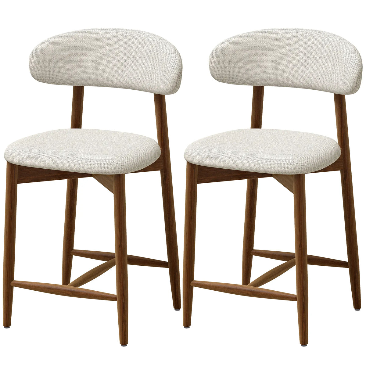 Ensemble de 2 tabourets de bar, blanc crème, dossier incurvé, hauteur de comptoir