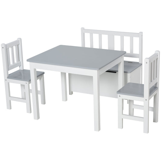 4-Piece Set Kids Wood Table Chair Bench with Storage Function Gift for Toddlers - Gallery Canada
