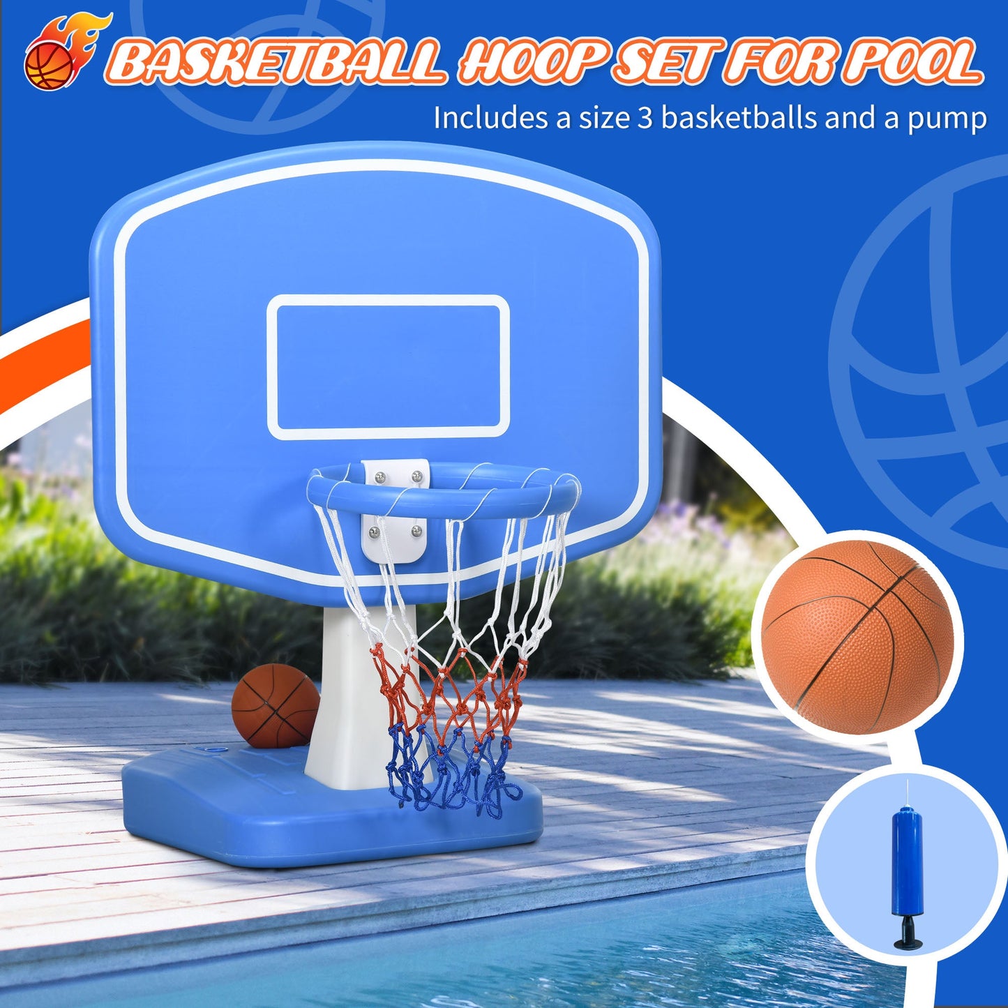 Pool Basketball Net, Swimming Pool Basketball Game with Ball and Pump, Blue at Gallery Canada