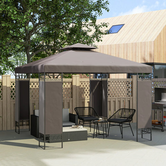 10 x 10 FT Canopy Gazebo, Double Roof, Screen Panels, Metal Frame, Khaki Gazebos Khaki at Gallery Canada