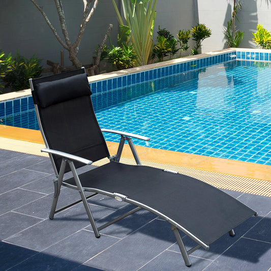 Heavy Duty Adjustable Folding Reclining Chair, Outdoor Sun Lounger, Black Lounger Chairs Black at Gallery Canada