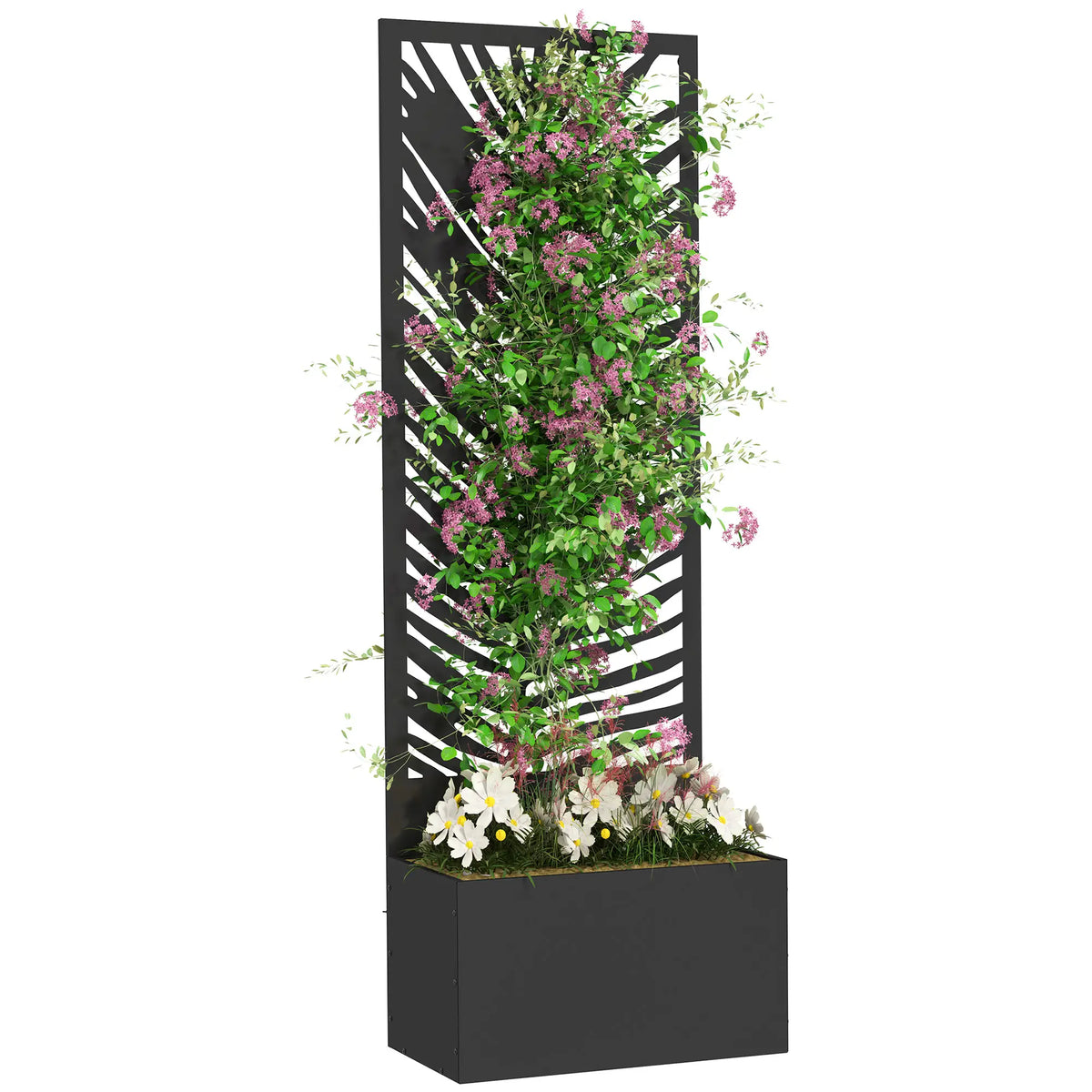 Raised Garden Bed, Outdoor Privacy Screen, Metal Planter Box with Trellis, Wall-Mounted, Black
