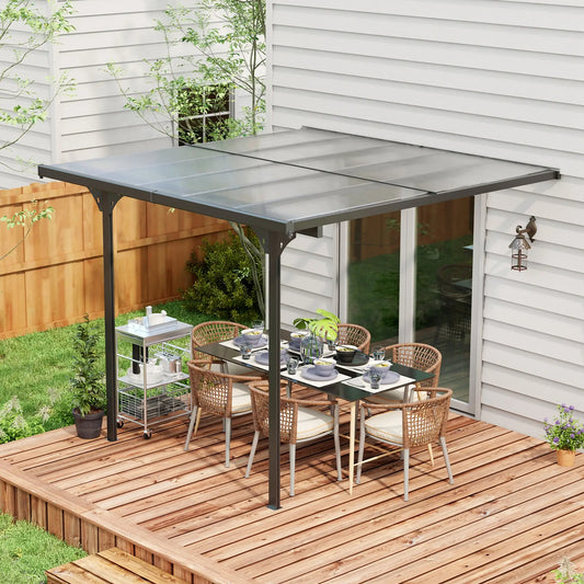 10' x 10' Aluminum Pergola, Adjustable Height, Polycarbonate Roof, UV Protection, Grey Pergolas Grey at Gallery Canada