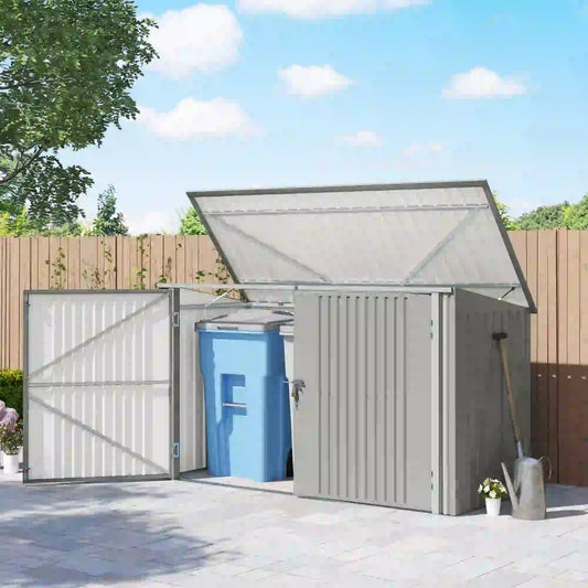 7.6 x 3.4ft Storage Shed, 3 Bin Organizer, Lockable Doors, Silver Grey Sheds Silver Grey at Gallery Canada