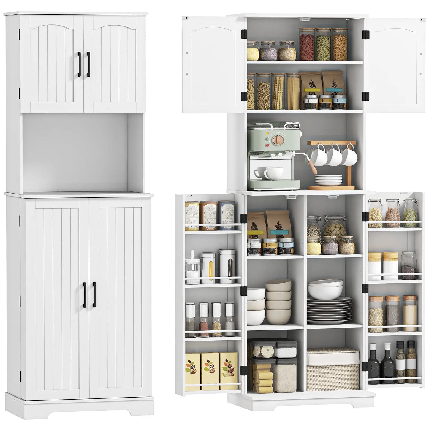 71.5" Tall Pantry Cabinet, Farmhouse Kitchen Storage, Adjustable Shelves, White Kitchen Pantry Cabinets at Gallery Canada