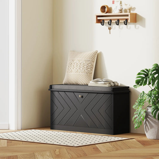 Shoe Storage Bench with Seat, Flip Drawer, Adjustable Shelf, Holds 8 Pairs Shoe Storage Cabinets & Racks Black at Gallery Canada
