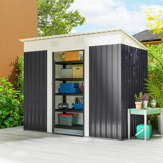 7' x 4' Outdoor Storage Shed, Metal Garden Tool Organizer, Lockable Doors, Charcoal Grey Sheds Charcaol Grey at Gallery Canada