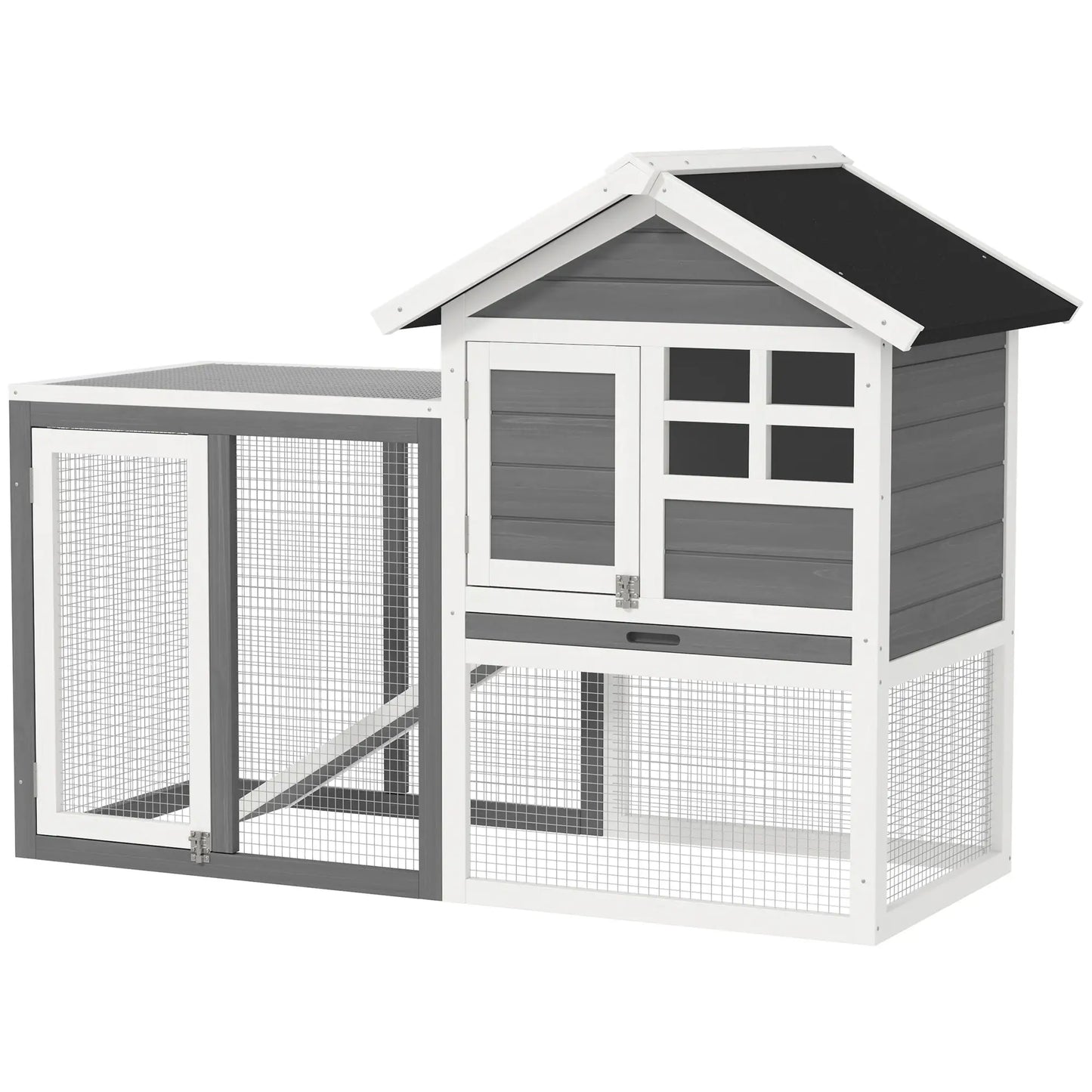 48" Weatherproof Wooden Rabbit Hutch, Slant Roof, Screened Run, Grey Rabbit Hutch at Gallery Canada