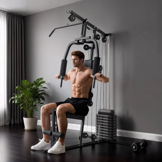 Multifunction Home Gym, 99lbs Weight Stack, Full Body Workout Power Towers Black at Gallery Canada