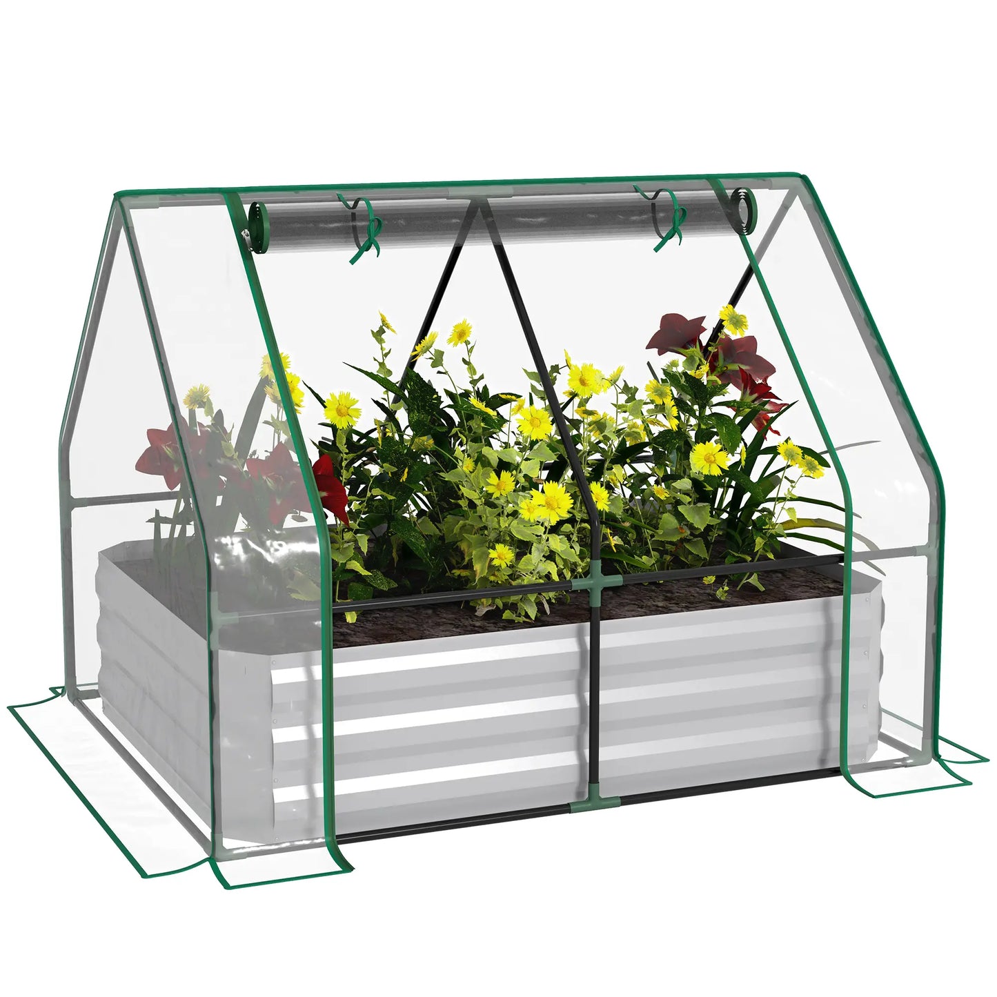 Steel Outdoor Raised Garden Bed, Greenhouse Cover, Roll Up Door, 50"x37.4"x36.2", Clear Mini Greenhouses at Gallery Canada